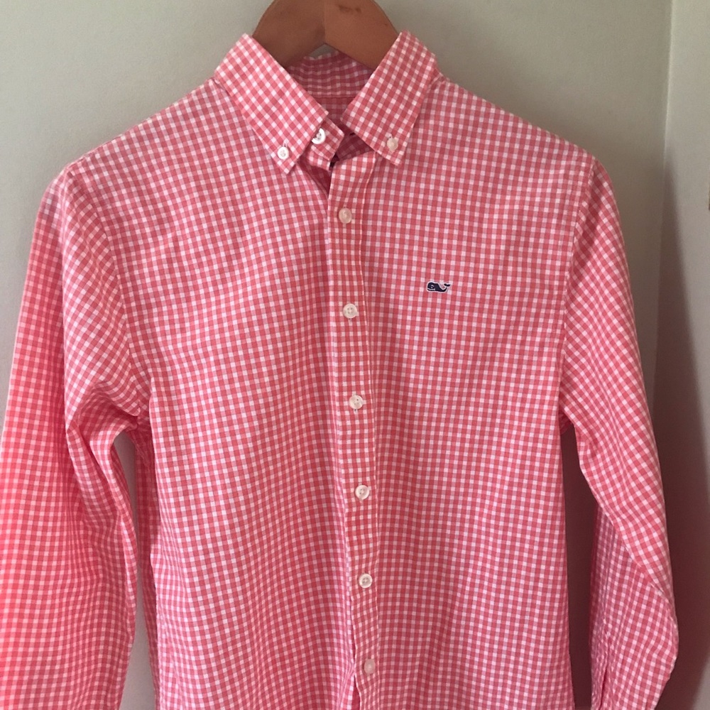 Boys Vineyard Vines Peach Gingham Button-down Large